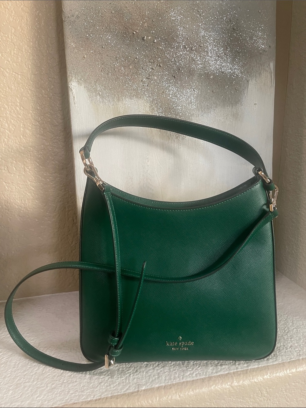 kate spade Green Saffiano Leather Shoulder Bag with Gold Hardware